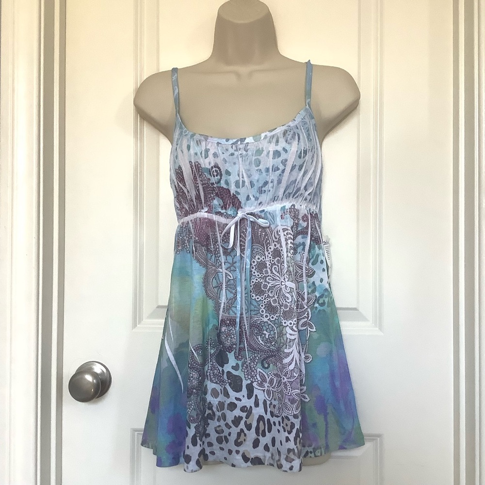 NWT Press Apparel Womens Multi Pattern Tank Top L Paisley Animal Floral Print